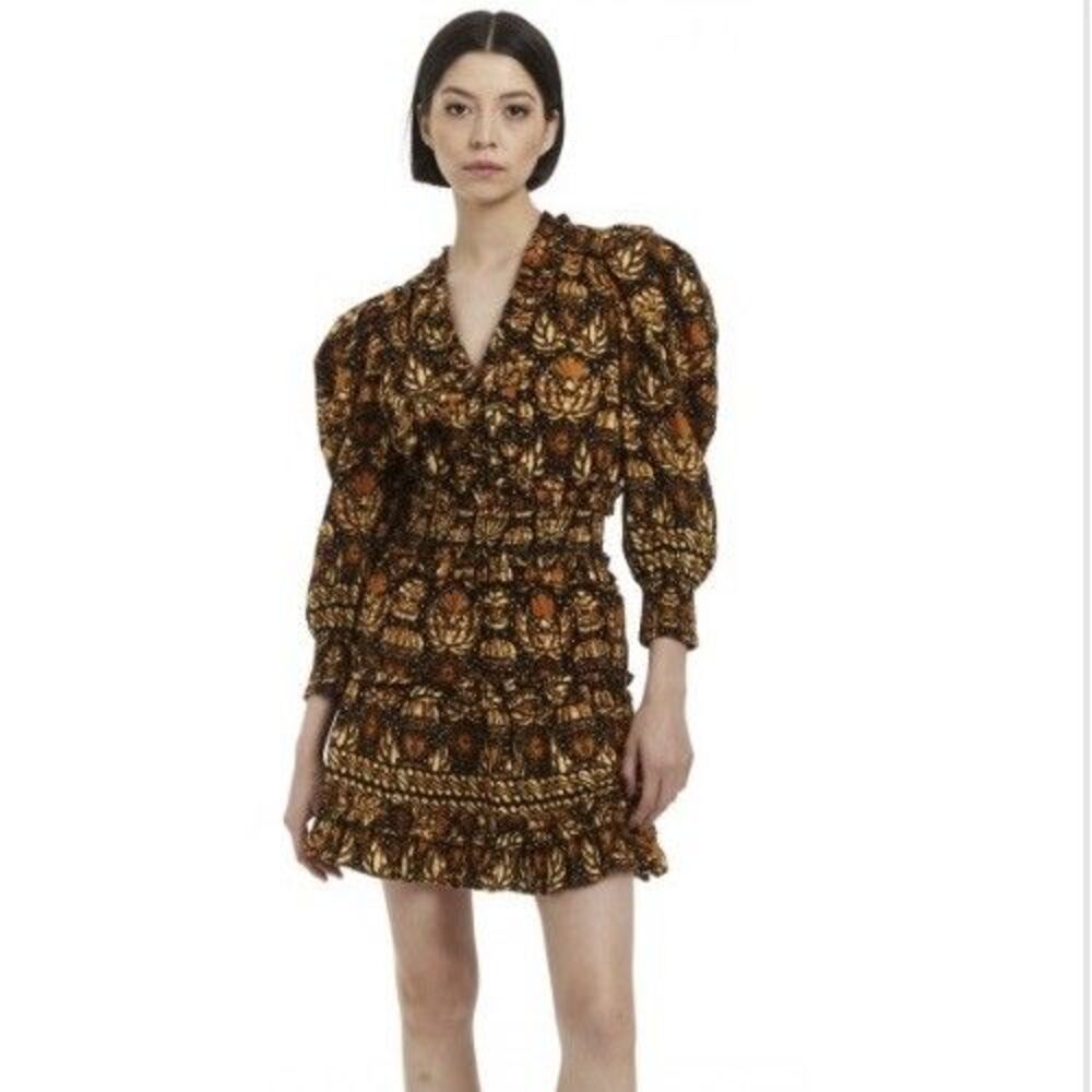 Love The Label Women's Eleanor Mini Dress Ruffle Boho Dahlia Black Print Sz XS